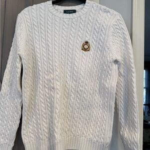 Ralph Lauren White Cable Knit Crew Neck Sweater